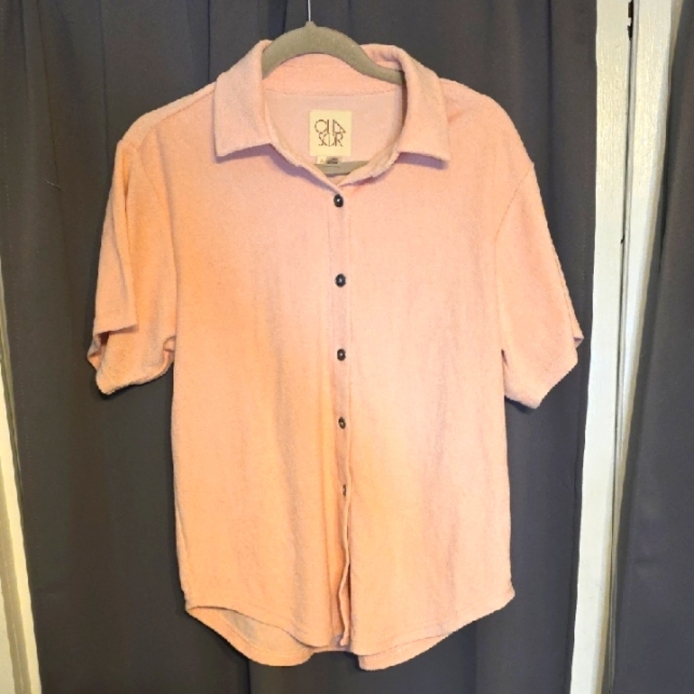 NWT Chaser Terry Cloth‎ Bocelli Button Down Shirt Women's Peach Stretchy Sz S
